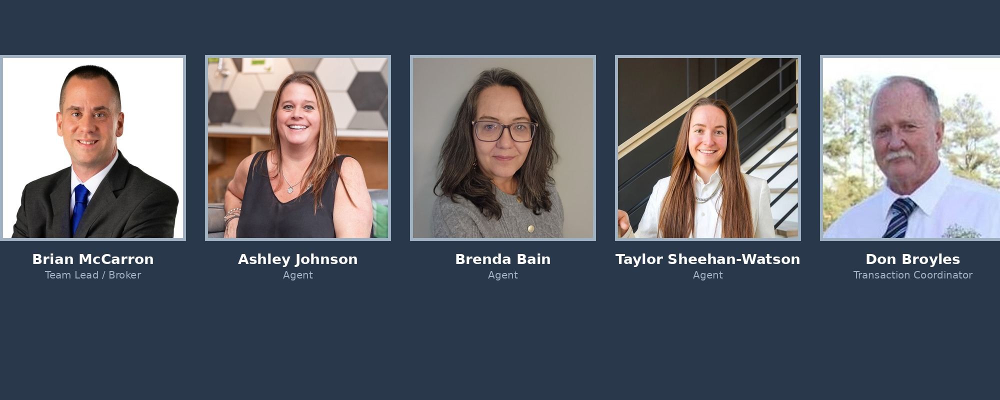 The Home Grown Property Group team: Brian McCarron, Ashley Johnson, Brenda Bain, Taylor Sheehan-Watson, and Don Broyles